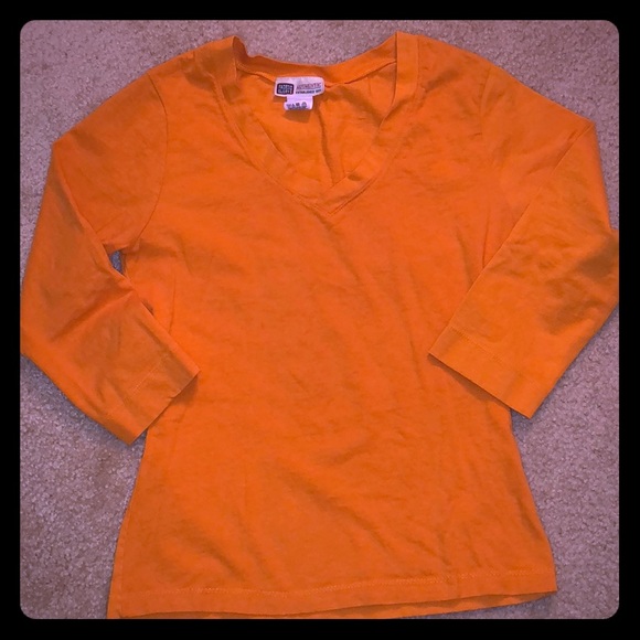 Faded Glory Tops - JUNIORS Orange 3/4 Sleeve Basic V-Neck Shirt